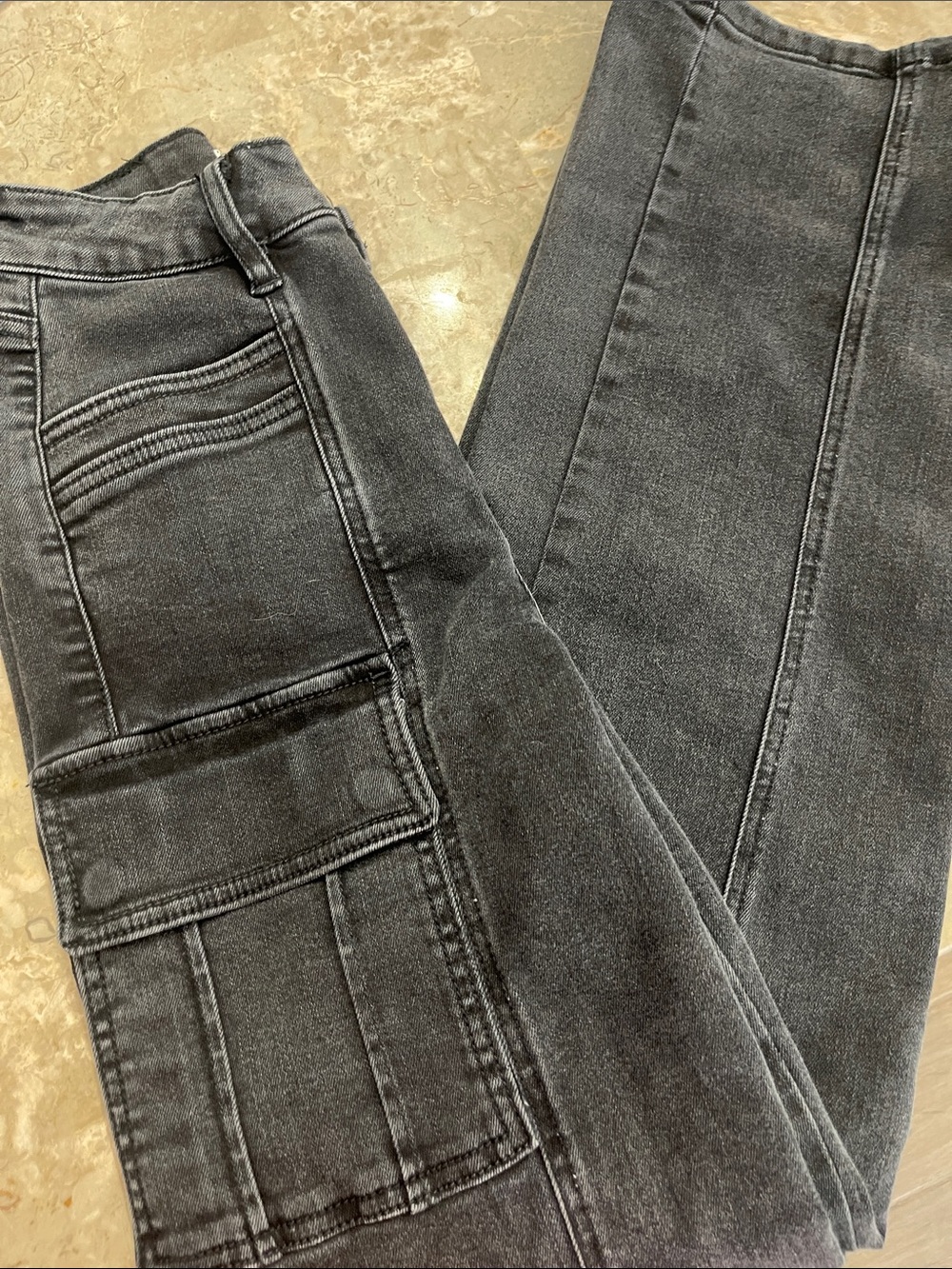 Women's Black Straight-Leg Cargo Jeans